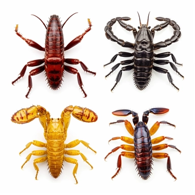 Scorpion Set Closeup Isolated on White Background. Design Template, Clipart of BScorpion ugs Detailed Scorpion in Various Shapes, HD,