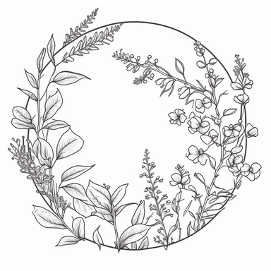circle Botanical Frame, angelonia, clipart, white background, continuous line