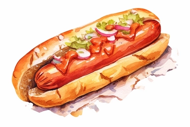 Watercolor, Kielbasa, Ukrainian cuisine, clipart, hd, on a white background, spaced out