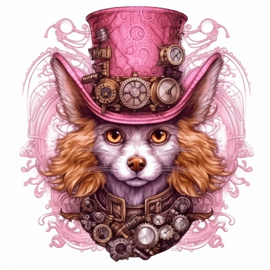 Beautiful Pink Steampunk Dog Sublimation Girl Clipart ,Cartoon,hyper realistic, intricate detail, illustration style,high solution,on the white background