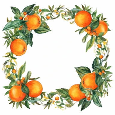 Watercolor clipart very detailed oranges frame. White background