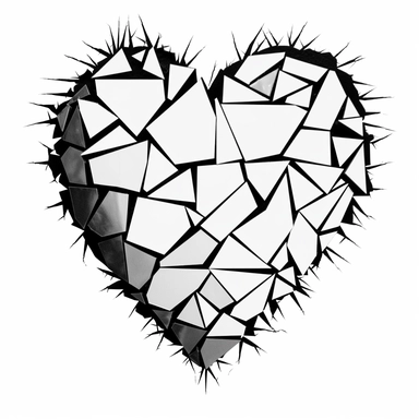 broken heart, one line, black and white, Clipart, white background, no text, no caption