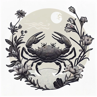 sea crab zodiac sign vintage clipart in style of Fleischer Studios, black and white, Flat Illustration by mcBess