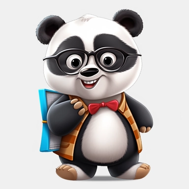cute panda, student, happy and smiling, clipart, white background, no shadow