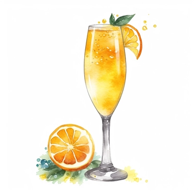 Mimosa: A classic brunch cocktail made with champagne and orange juice.watercolor, clipart