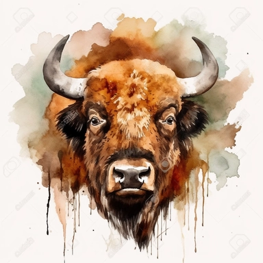 american bison oil painting watercolor clipart graffiti