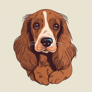 cocker spaniel dog, clipart, 2D illustration, flat, line art simple outline of cocker spaniel dog, big eyes, in the style of Mary Blair