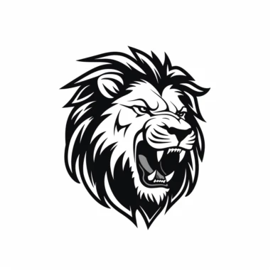 roaring lion head black frontal view silhouette vector flat simple identification symbol white backround white background minimalistic clipart png svg