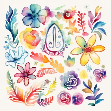 watercolor LINE ART SKETCH of 2 individually spaced apart Groovy, retro, hippie, flower power, digital printable clipart, vibrant color palette, white background