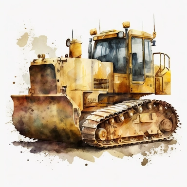 Watercolor bulldozer Clipart, illustration, single design, white background