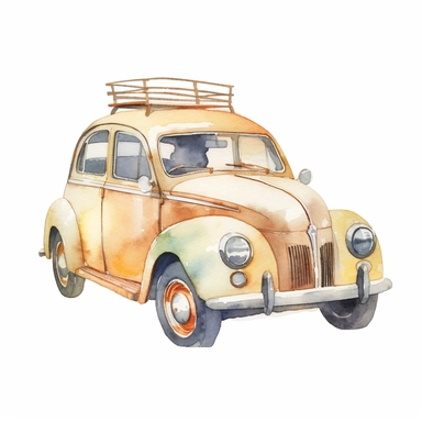 a hand painted watercolor car clipart in the style of soft shades, warm earthy colors, positive comforting mood, nostalgia, father's day, isolated on white background