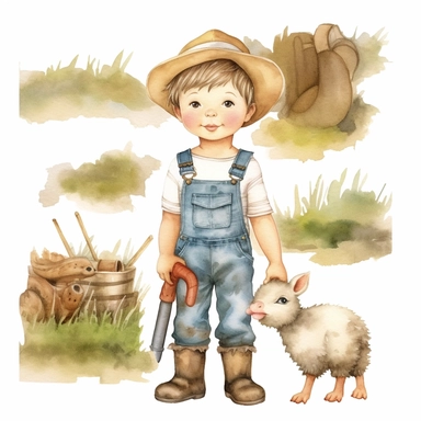 watercolor farm cute boy clipart white background