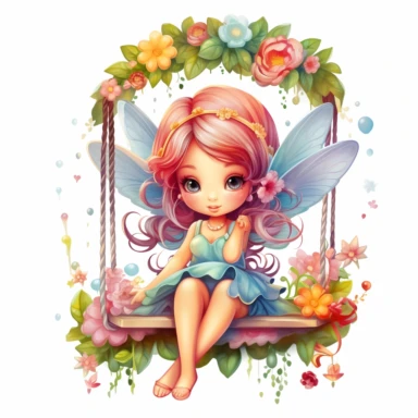 Fairy on Swing Clipart, baby girl, Rainbow Lollipop