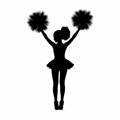 Black vector Silhouette of a cheerleader holding Pom poms, simple minimal style, isolated on a white background, clipart