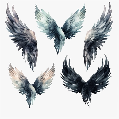 set of watercolor angel wings clipart, Black