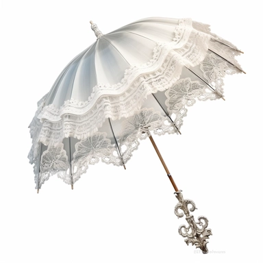pretty white victorian parasol with ruffles and lace on the edges for clipart on a white background