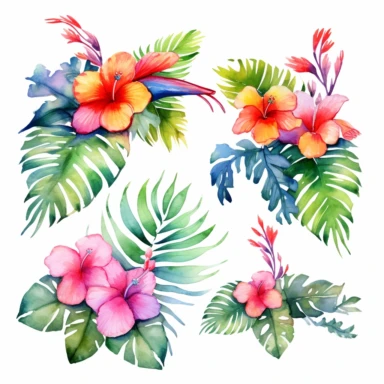 Tropical Watercolor Clipart in white background