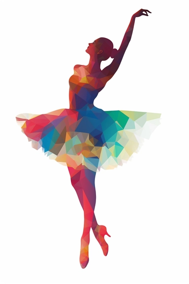 Colorful Simplistic Ballerina clip art of One Female Dancer. Elegant Sophisticated Image depicting happy female dancer concentrating. No rouge faces. Each element of the Design is to be individual and totally separated and isolated on White Background, 2d Vector Clip Art for use in other designs