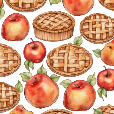 Apple pie repeating patterns full Whole Pie for wallpaper in watercolor in medieval cartoon grunge style clipart on white background