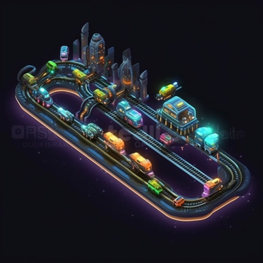 isometric, spritesheet, game assets, futuristic hover train tracks, isometric perspective, game sprite, sci-fi, cute, fun, creative, cartoon, clipart, hyper-detailed, black background