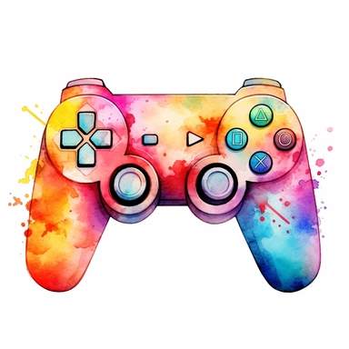 Detailed game controller watercolor clipart, isolated on white background