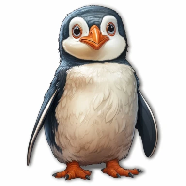 cute pinguin, realistic, ultradetailed, watercolor, clean edges, no background, no shadow, no shadow in the background, clean edges, no splashes, no cropping, white outline, clipart, sticker outline