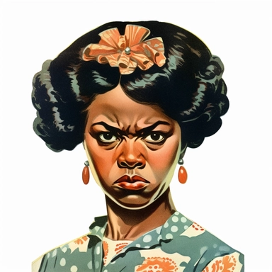 vintage 1920 black woman portrait looking furiously Angry Clipart Illustration, Chromolithograph, 1920s Illustration, Vintage, Chromolithograph, Colorful, Antique, Ephemera, Clipart, 8k, Isolated on white