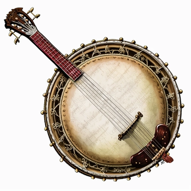 clipart vintage Banjo, white background
