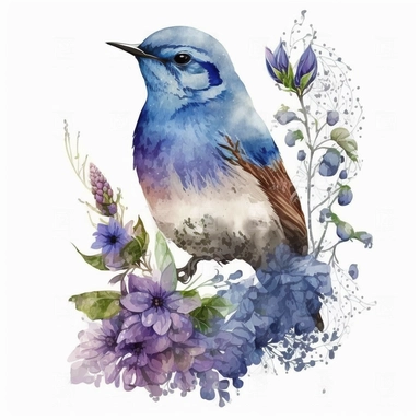 watercolor bluebell bird, whitebackground, clipart