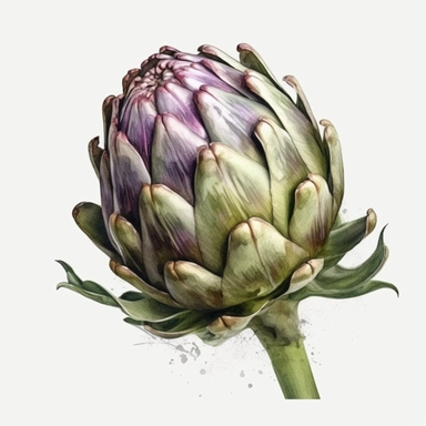 ARTICHOKE clipart, surrounded by white background, wide shot, very detailed, watercolor illustration, white background, cinematic, high quality, 32 k