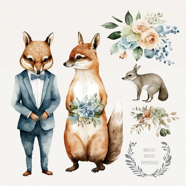 wedding animals watercolour clipart
