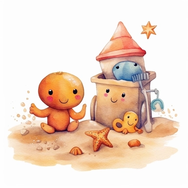 cute Sand Toys, watercolor, White Background, Clipart, funny, cool