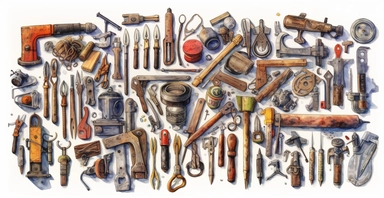 builder's tools, sharp strong details, watercolor clipart, I can't believe how beautiful this is