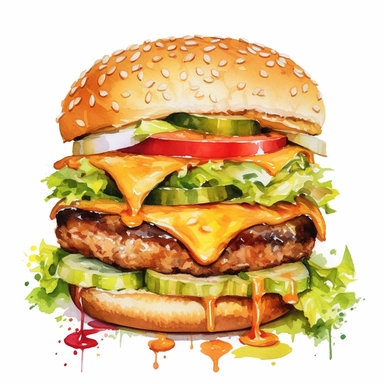 big mac menu watercolor design clipart
