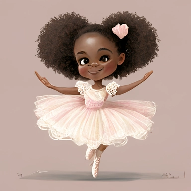 Happy Black Girl ballet dancer ,Cheerfull black girl clipart, Funny black girl , Humorous african american girl child png, Sweet clipart, A smiling Face ,Full body with legs , white lace dress , ribbions in hair , ballet daner pink tutu , on pointe , Highly detailed close-up portrait , standing , Nicoletta Ceccoli, Mark Ryden, lostfish, Earl Nor, global lighting, divine rays, detailed and intricate surroundings, sf, intricate artwork masterpiece, ominous, matte painting movie poster, blue ratio,