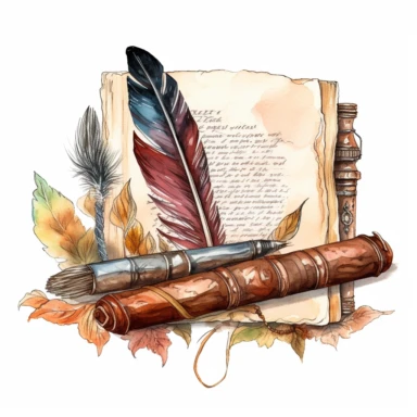 Old book, paper scroll and feather pen sketch set, Watercolour Illustration clipart, 4K, extremely detailed