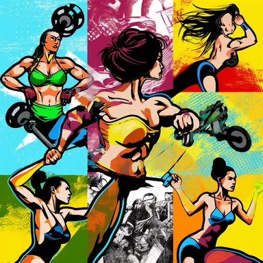 clipart popart women Fitness Workout Strength Gym Athletic Sports Bodybuilding Cardio Yoga Pilates Cycling Swimming Outdoor Nature Active Muscles Energy Progress Success Motivation Inspiration