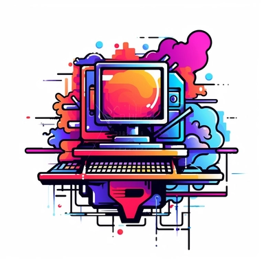 studio logo of a computer's screen clipart , futuristic boho style, in style of Watercolor and ink outline