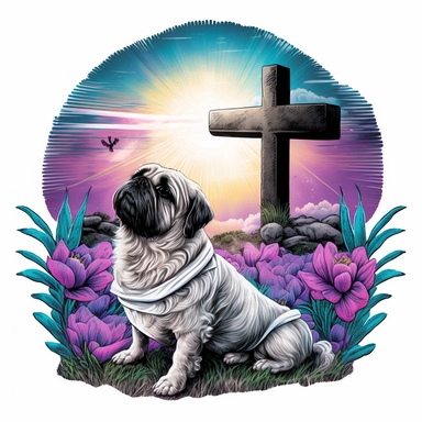 jesus pug hawaiian colourful anime manga kawaii cute vibrant clipart trippy vivid