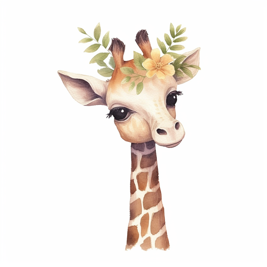 cute giraffe, stretching its long neck to reach leaves, soft pastel ...