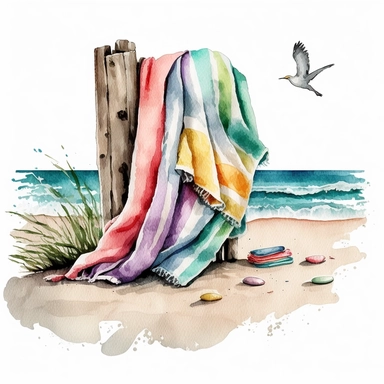 beach towel on the beach watercolor clipart