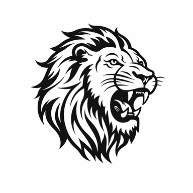 roaring lion head black frontal view silhouette vector flat simple identification symbol white backround white background minimalistic clipart png svg