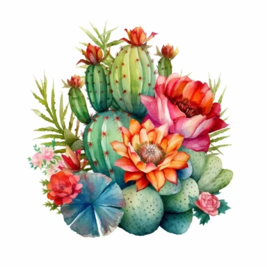 Watercolor Floral Cactus Succulent Clipart Mexican, Illustration clipart, 4K, extremely detailed
