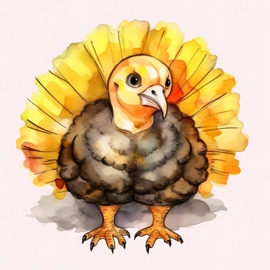 watercolor, Turkeys honeycomb big eye kawaii png Full body realistic cartoon in 32K UHD ,cute. 15 cm thick outline. Black color. There was no shadow on the ground. 8K with realistic watercolors and detailed illustrations. PNG clipart, transparent white background