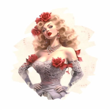 beautiful stunning pretty vintage burlesque girl, elegant corsets and jewles, burlesque stuff,paint art style, clipart, white background, superrealistic, one of a kind
