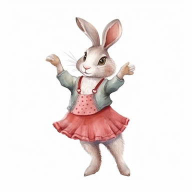 adorable bunny dancing, handpaint watercolor, high resolution, cartoon style, watercolor clipart,