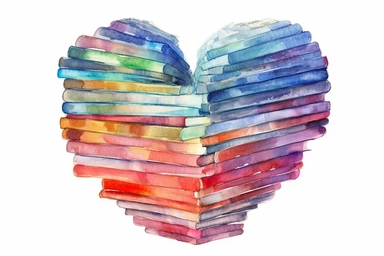 Watercolor, Form a heart shape using stacked books or book covers clipart, hd, on a white background, spaced out