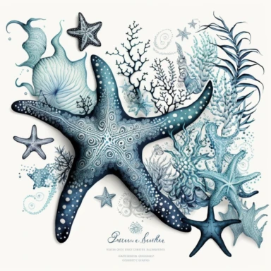 ocean boho, starfish clipart, white background, detailed illustration