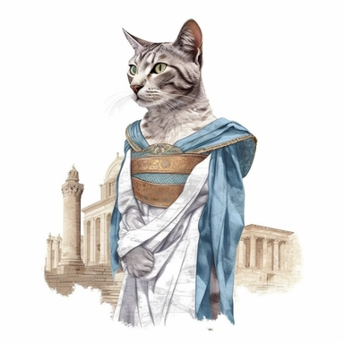 collage quirky cool collage Ancient Roman cat Felis catus clipart, Wearing a formal dress, detailed, clean line, hd, on white background, spaced out