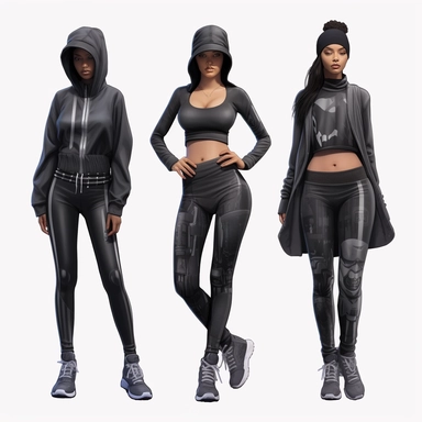 black women fashion collection by christian dior alexander mcqueen lululemon inclduds leggings, hoodies,sports, bras, water bottles, clipart, isolated on solid white background, png, vector, kawaiicore, influencer,, cyberpunk